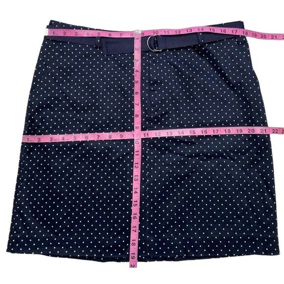 Chaps Navy Blue White Dot Chino Mini Skirt Belted Sz 12 - Picture 3 of 5